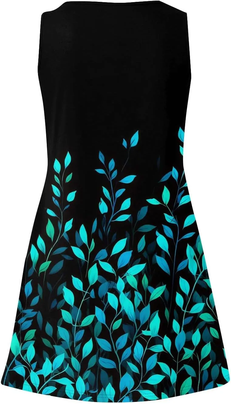 Sundresses for Women 2025 Casual Sleeveless Floral Printed Dress Loose Fit Dresses with Pockets