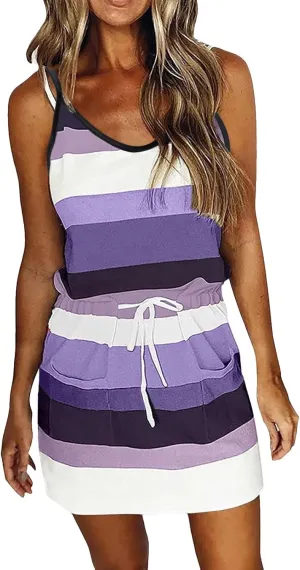 Sundresses for Women 2025 Cute Preppy Adjustable Spaghetti Straps Tie Waist Mini Boho Dress Sexy Homecoming Outfits