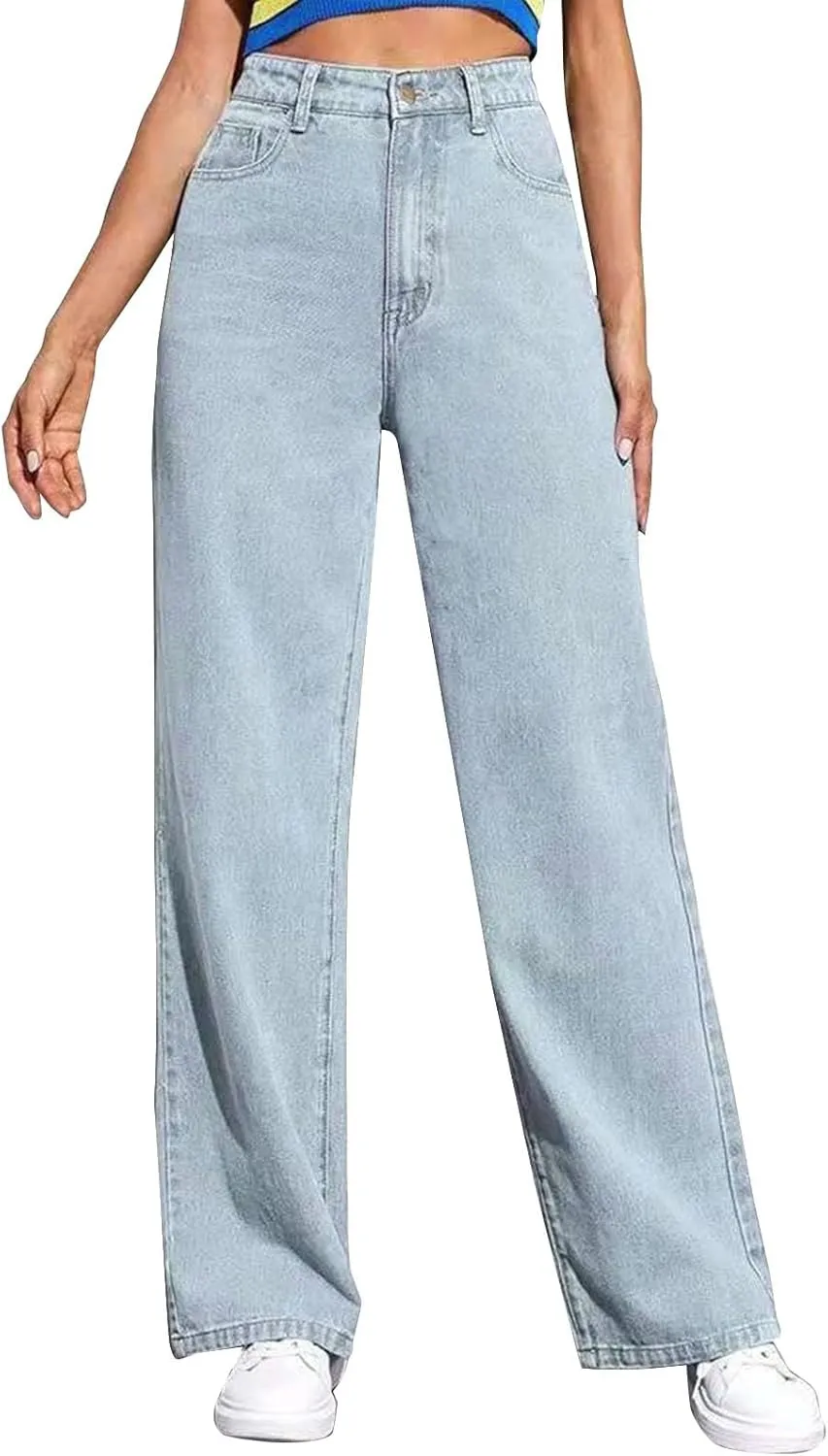 Sweatpants Jeans for Women 2025 Plus Size High Waisted Wide Leg Stretch Denim Pants Baggy Loose Trousers Cute Jeans