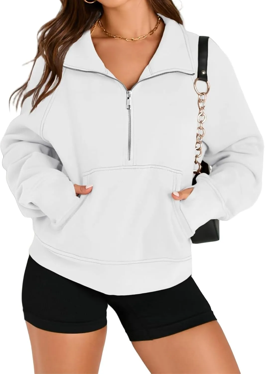 Sweatshirt for Womens Fall Fashion 2024 Half Zip Cropped Sweatshirt Pullover Fleece Quarter Zip Hoodie Thumb Hole