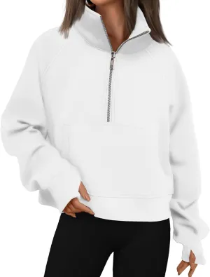 Sweatshirt for Womens Fall Fashion 2024 Half Zip Cropped Sweatshirt Pullover Fleece Quarter Zip Hoodie Thumb Hole