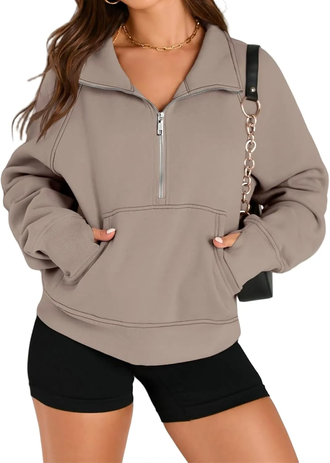 Sweatshirt for Womens Fall Fashion 2024 Half Zip Cropped Sweatshirt Pullover Fleece Quarter Zip Hoodie Thumb Hole