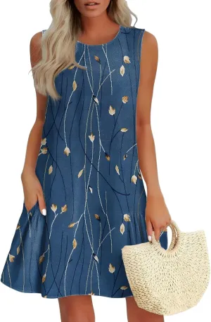 T-Shirt Dresses Women Summer Sleeveless Ruffle Hem Mini Dress Casual Crewneck Cute Printed Sundress 2025