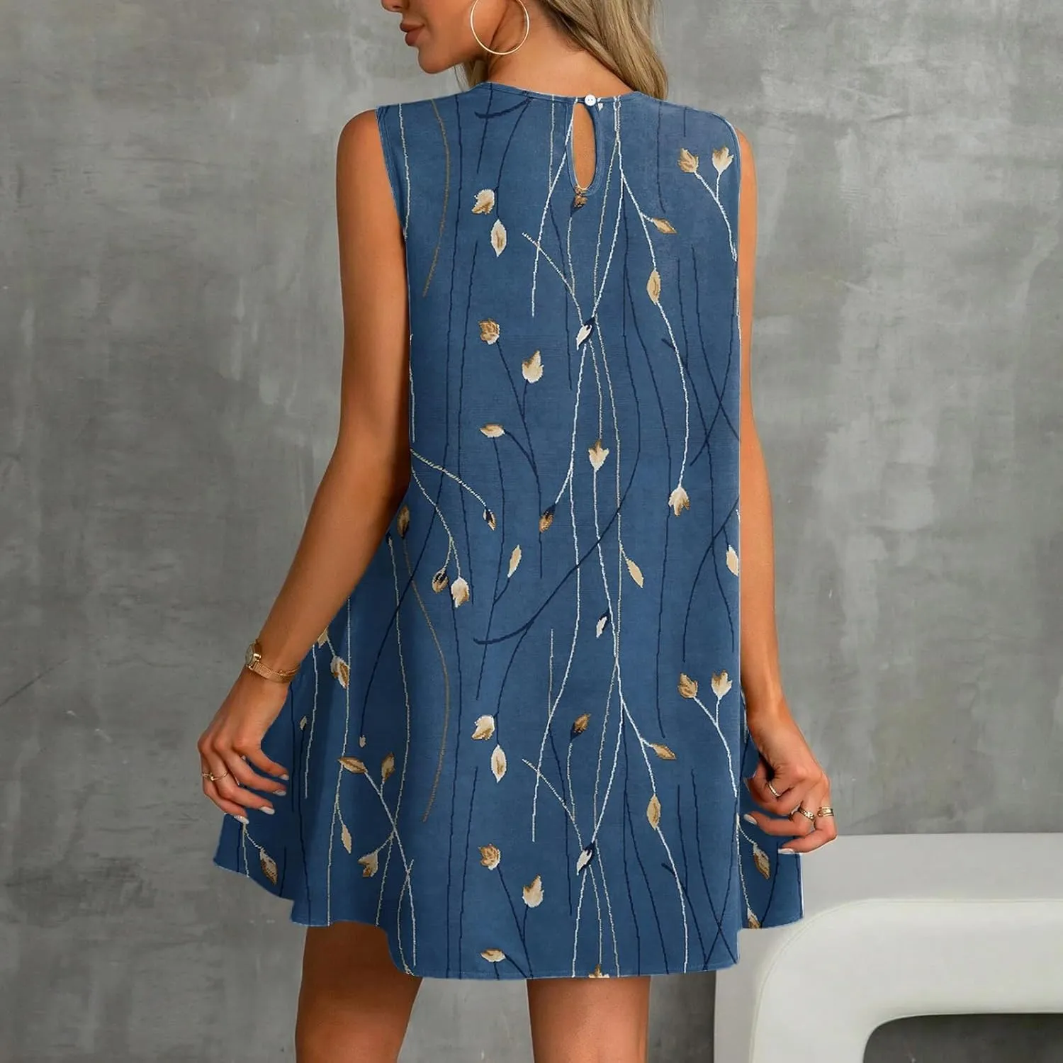 T-Shirt Dresses Women Summer Sleeveless Ruffle Hem Mini Dress Casual Crewneck Cute Printed Sundress 2025
