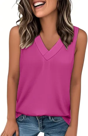 Tank Tops for Women Summer V Neck T Shirt Trendy Sleeveless Comfy Tee Shirt Loose Fit Beach Vacation Shirts