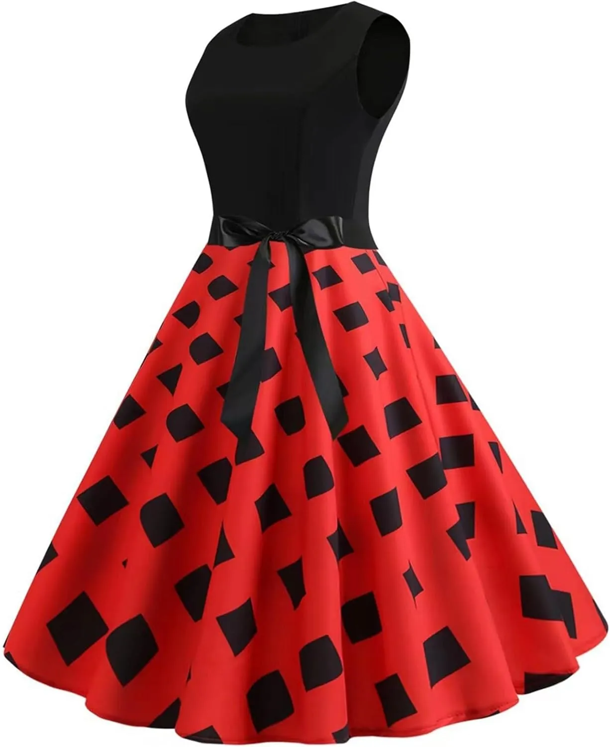 Tea Party Dresses for Woman Fitted Petite Polka Dots Tie Belt Empire Waist Flowy Swing Mini Dress Retro Party 80S Outfit