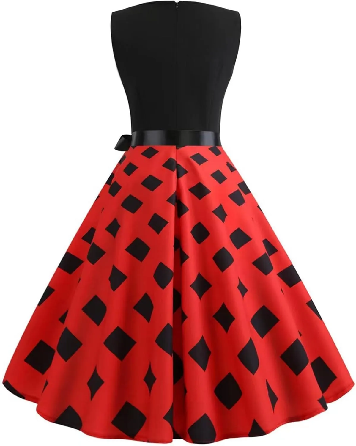 Tea Party Dresses for Woman Fitted Petite Polka Dots Tie Belt Empire Waist Flowy Swing Mini Dress Retro Party 80S Outfit