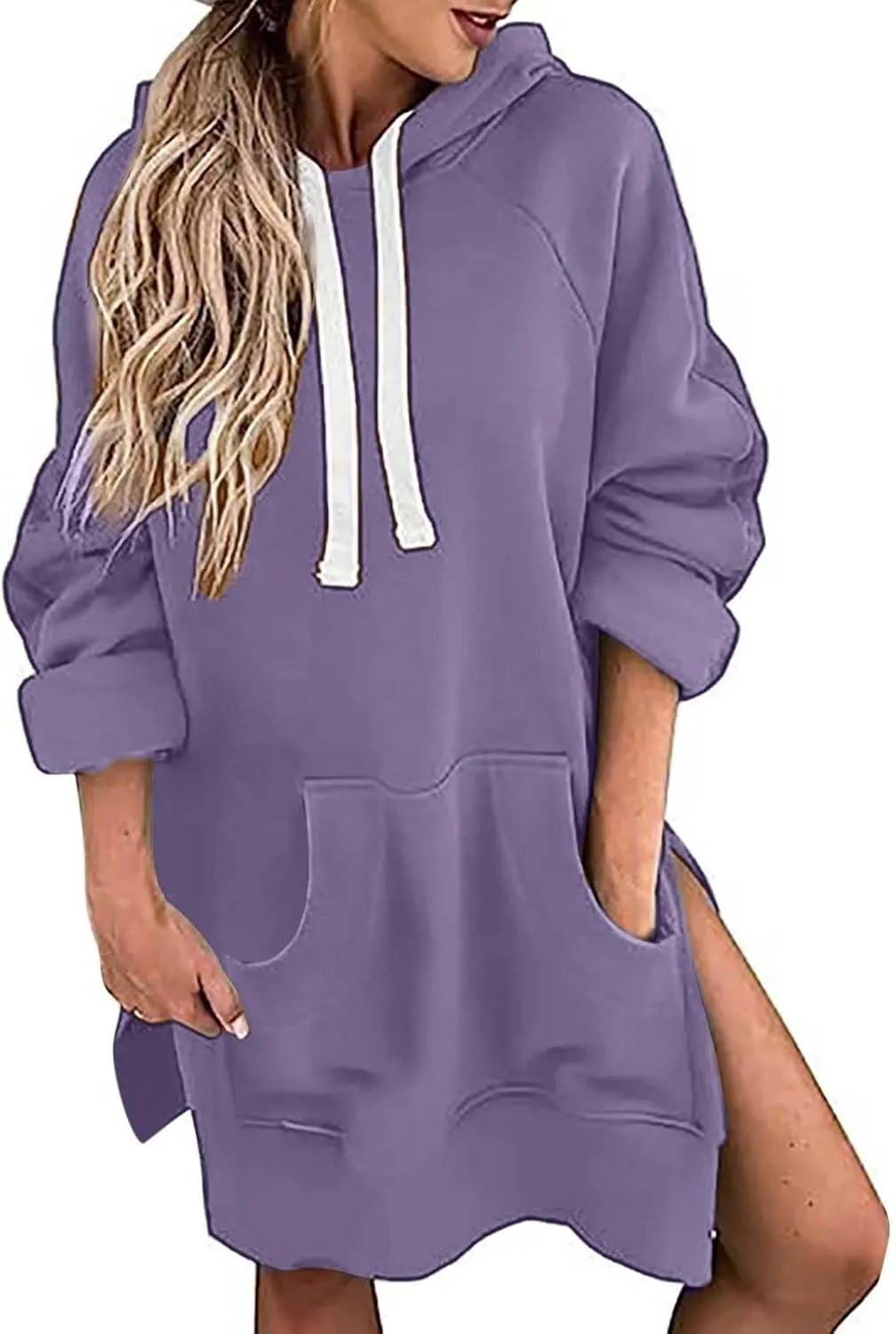 The Warmy Oversized Hoodie Dress for Women Trendy Casual Long Sleeve Split Hem Pullover Weighted Hoodie with Pocket