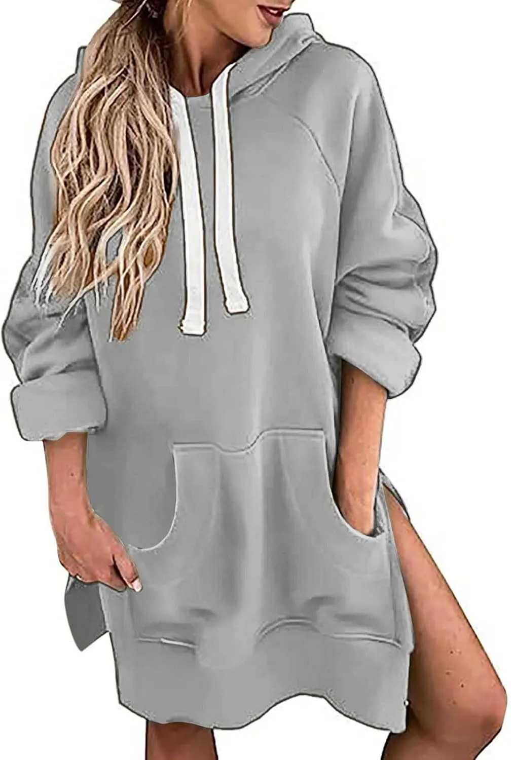The Warmy Oversized Hoodie Dress for Women Trendy Casual Long Sleeve Split Hem Pullover Weighted Hoodie with Pocket