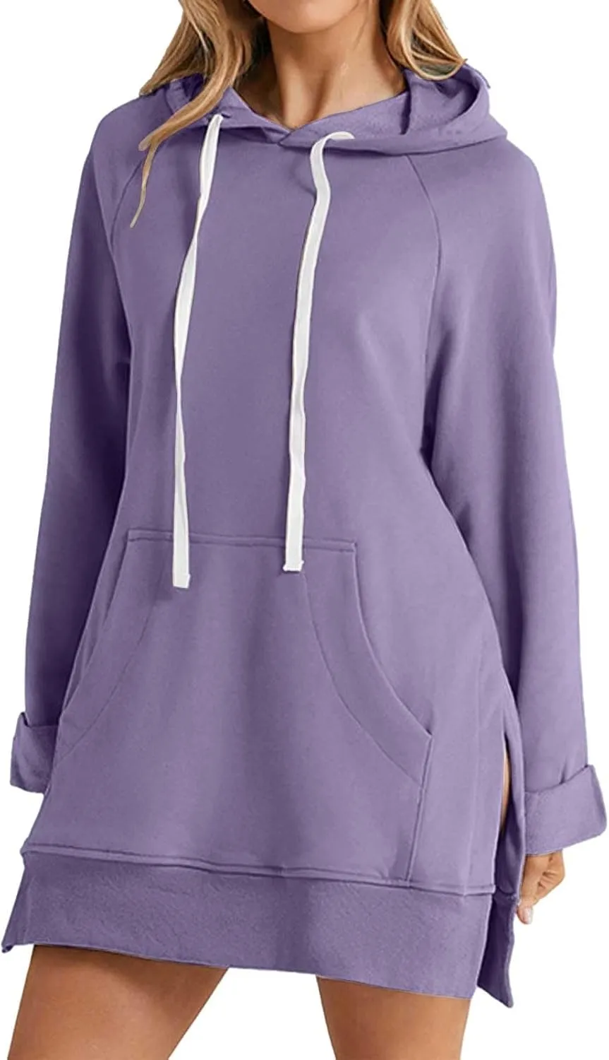 The Warmy Oversized Hoodie Dress for Women Trendy Casual Long Sleeve Split Hem Pullover Weighted Hoodie with Pocket