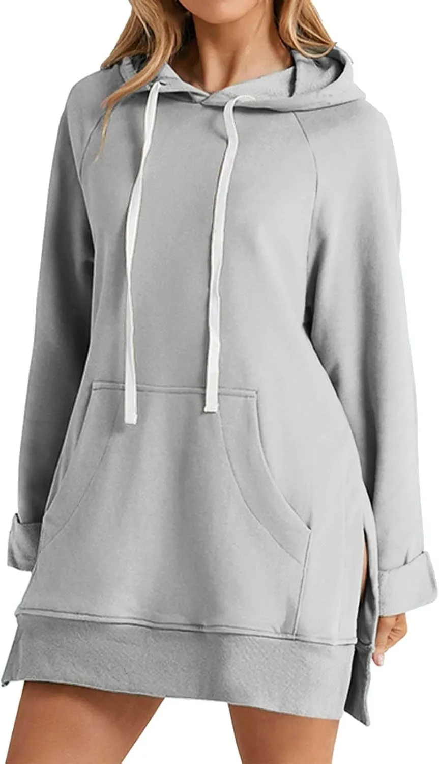 The Warmy Oversized Hoodie Dress for Women Trendy Casual Long Sleeve Split Hem Pullover Weighted Hoodie with Pocket
