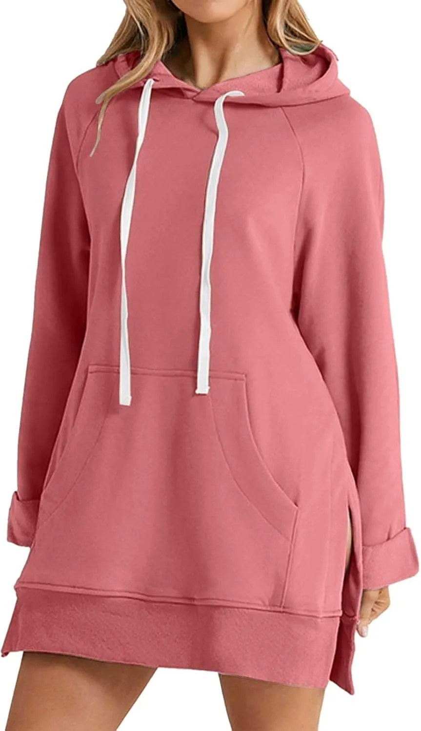 The Warmy Oversized Hoodie Dress for Women Trendy Casual Long Sleeve Split Hem Pullover Weighted Hoodie with Pocket