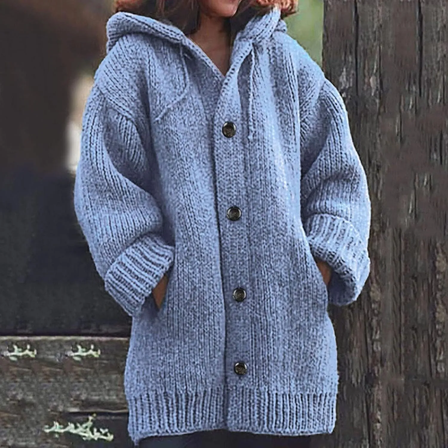 Thick Sweaters Cardigan for Women Plus Size Knitted Hooded Coat Long Sleeve Button Down Warm Jacket Hoodies with Pocket