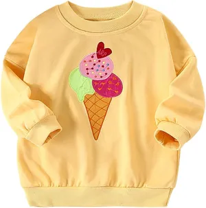 Toddler Girl Long Sleeve Shirt Cute Hoodie Toddler Kids Baby Boy Girl Long Sleeve Ice Cream Embroidered Sweatshirt Crew Neck Graphic Unisex Casual Tops Kids Clothes Girls 3-4