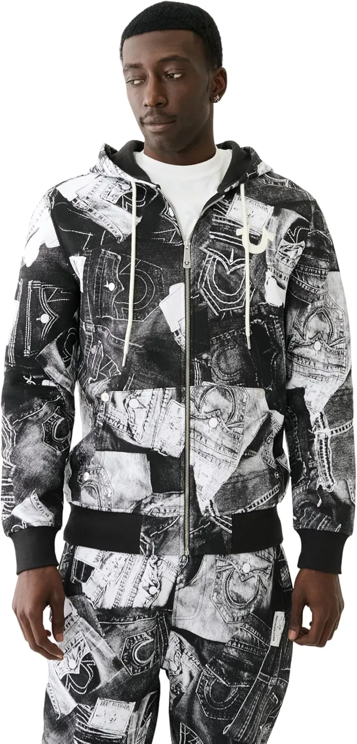 True Religion Men's AOP Zipup Hoodie