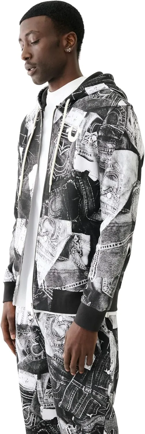 True Religion Men's AOP Zipup Hoodie
