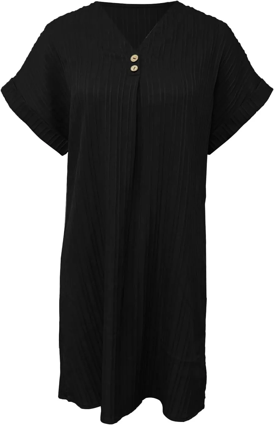 Tshirt Dress Women Holiday Bohemian Button V Neck Short Sleeve Midi Ruched Dresses Party Vacation Beach Sundresses for Women
