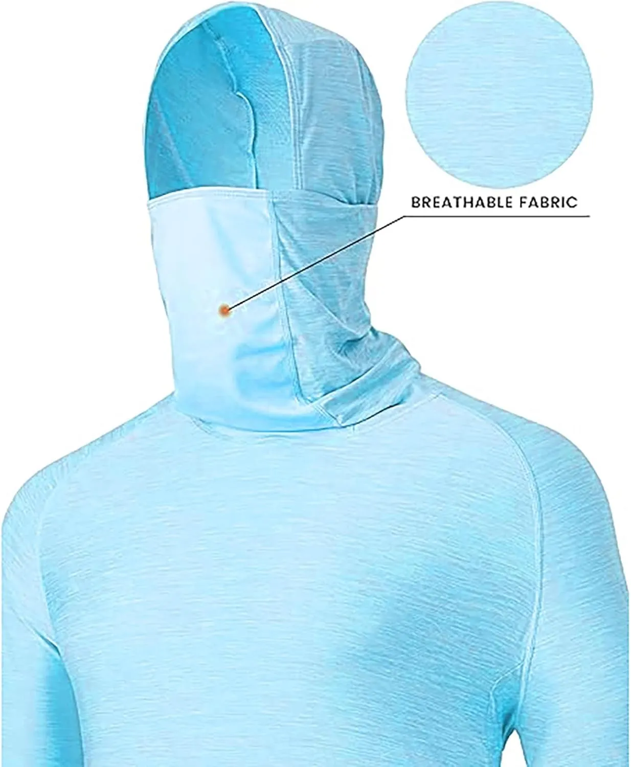 UPF 50  Fishing Shirts for Men Solid Long Sleeve UV Sun Protection Rash Guard Quick Dry Sun Hoodie with Neck Gaiter