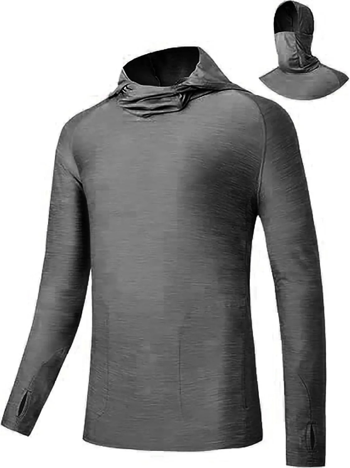 UPF 50  Fishing Shirts for Men Solid Long Sleeve UV Sun Protection Rash Guard Quick Dry Sun Hoodie with Neck Gaiter
