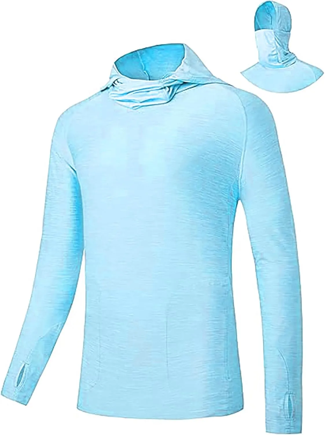 UPF 50  Fishing Shirts for Men Solid Long Sleeve UV Sun Protection Rash Guard Quick Dry Sun Hoodie with Neck Gaiter