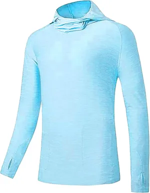 UPF 50  Fishing Shirts for Men Solid Long Sleeve UV Sun Protection Rash Guard Quick Dry Sun Hoodie with Neck Gaiter