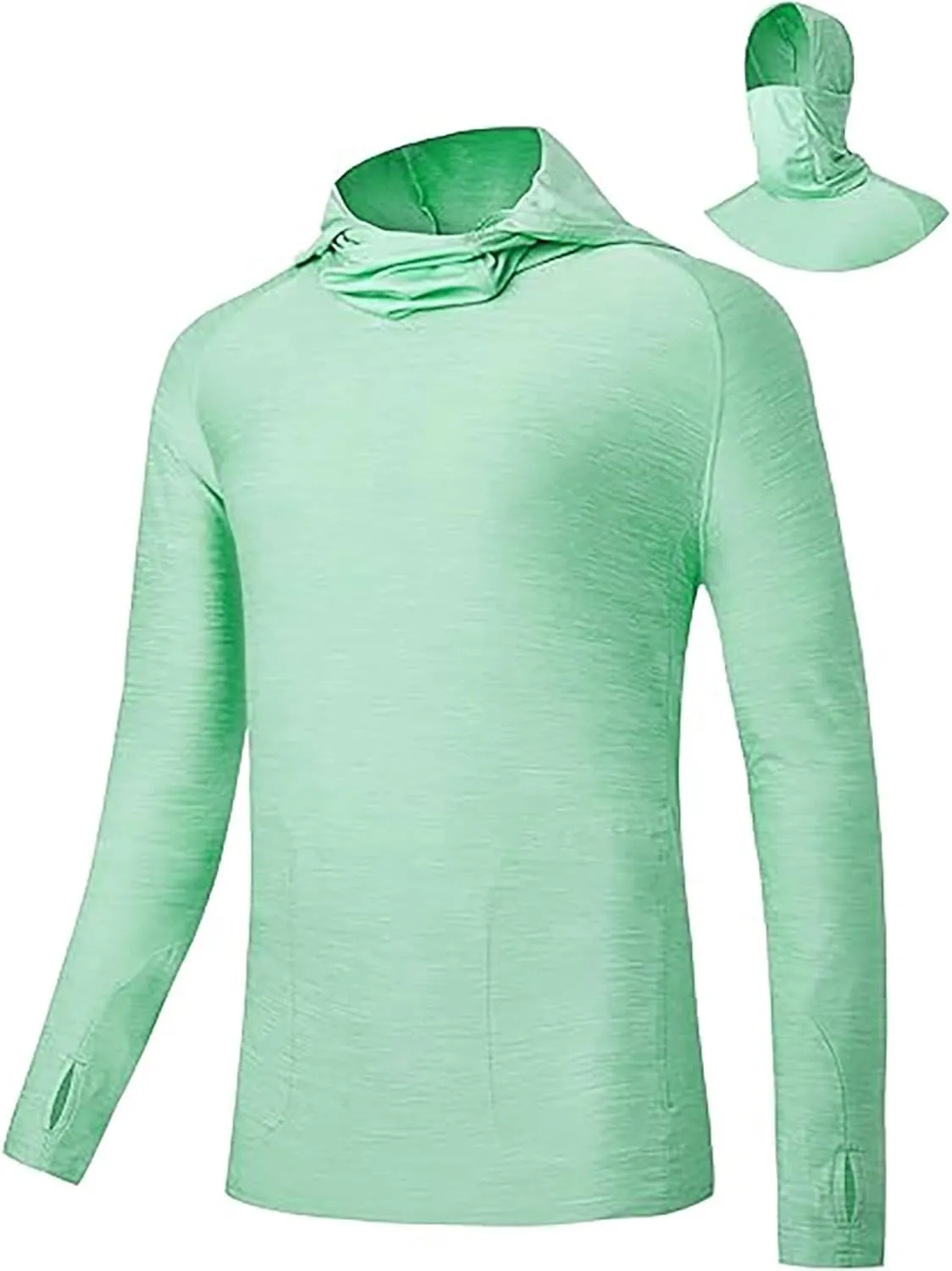 UPF 50  Fishing Shirts for Men Solid Long Sleeve UV Sun Protection Rash Guard Quick Dry Sun Hoodie with Neck Gaiter
