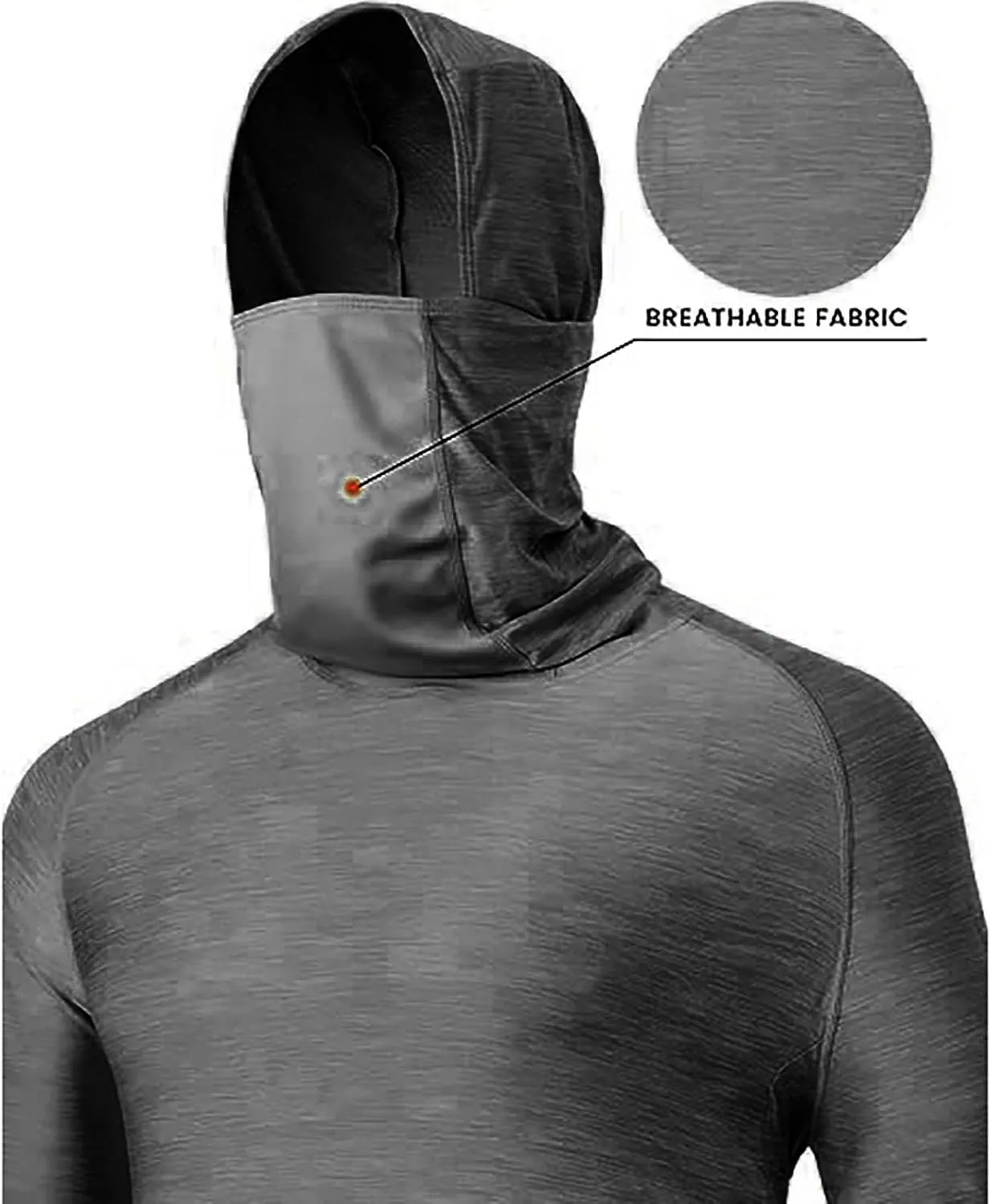 UPF 50  Fishing Shirts for Men Solid Long Sleeve UV Sun Protection Rash Guard Quick Dry Sun Hoodie with Neck Gaiter