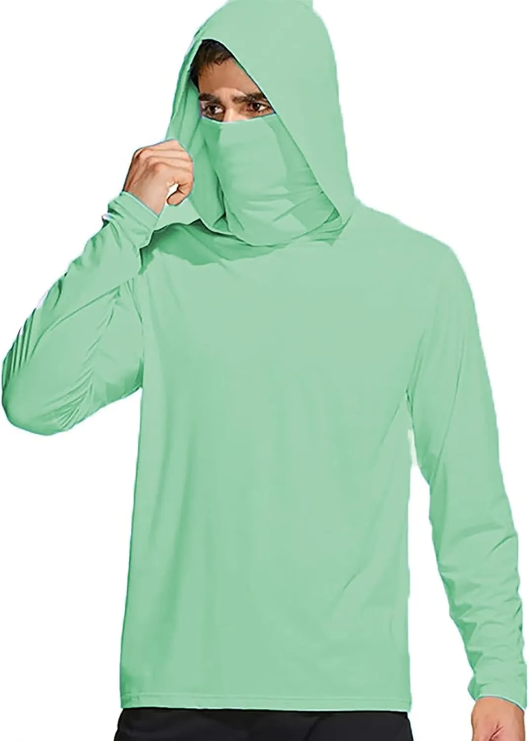 UPF 50  Fishing Shirts for Men Solid Long Sleeve UV Sun Protection Rash Guard Quick Dry Sun Hoodie with Neck Gaiter