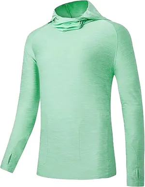 UPF 50  Fishing Shirts for Men Solid Long Sleeve UV Sun Protection Rash Guard Quick Dry Sun Hoodie with Neck Gaiter