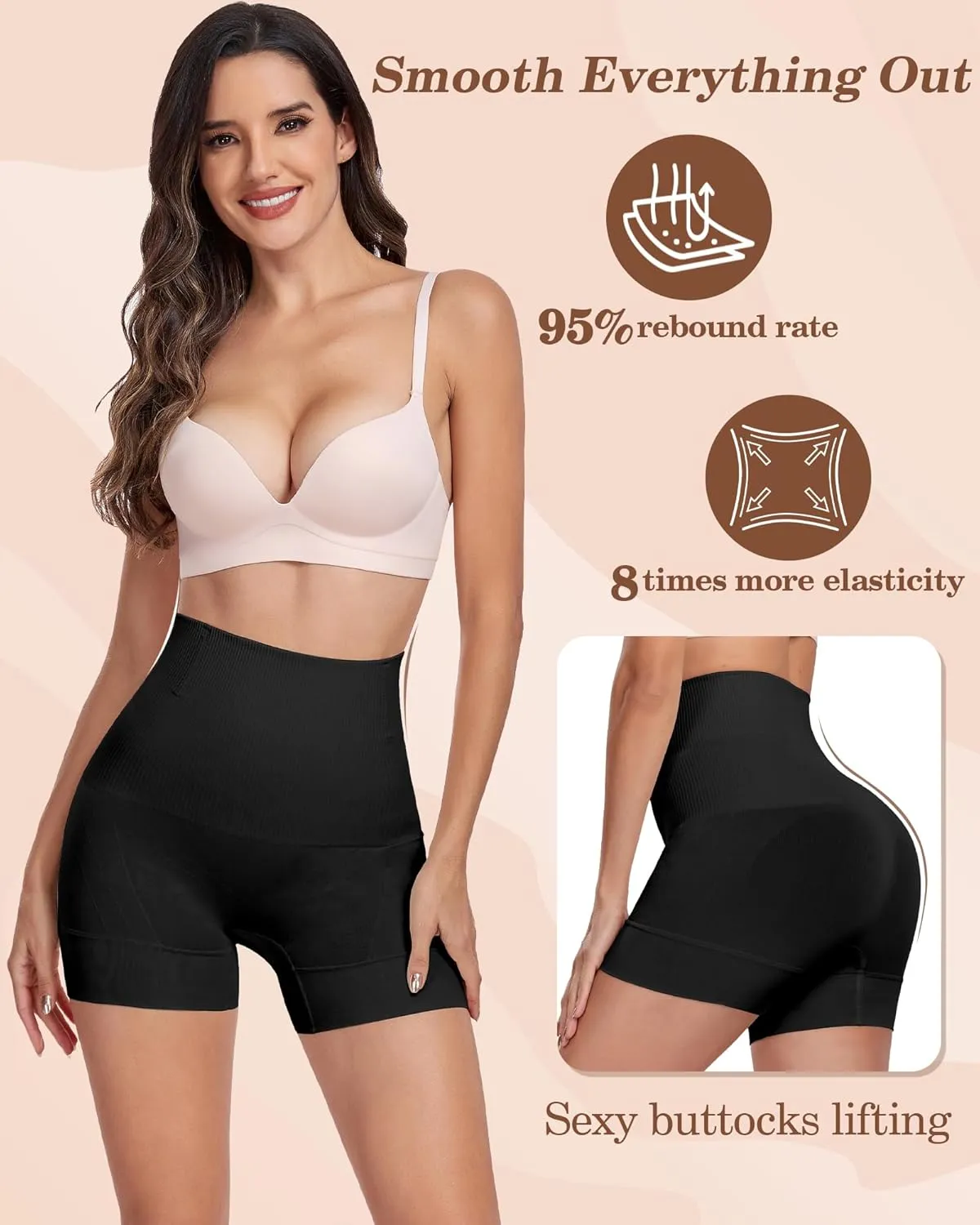 Visible tummy control high waist shapewear for women with slip shorts for under dresses and skirts