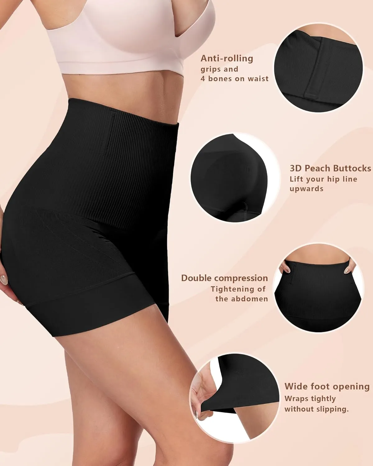Visible tummy control high waist shapewear for women with slip shorts for under dresses and skirts
