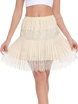 Vlazom Womens Half Slip Pleated Ruffle Lace Slip Skirt Layered Flowy Short Skirt Shirt Dress Extender S-XXL