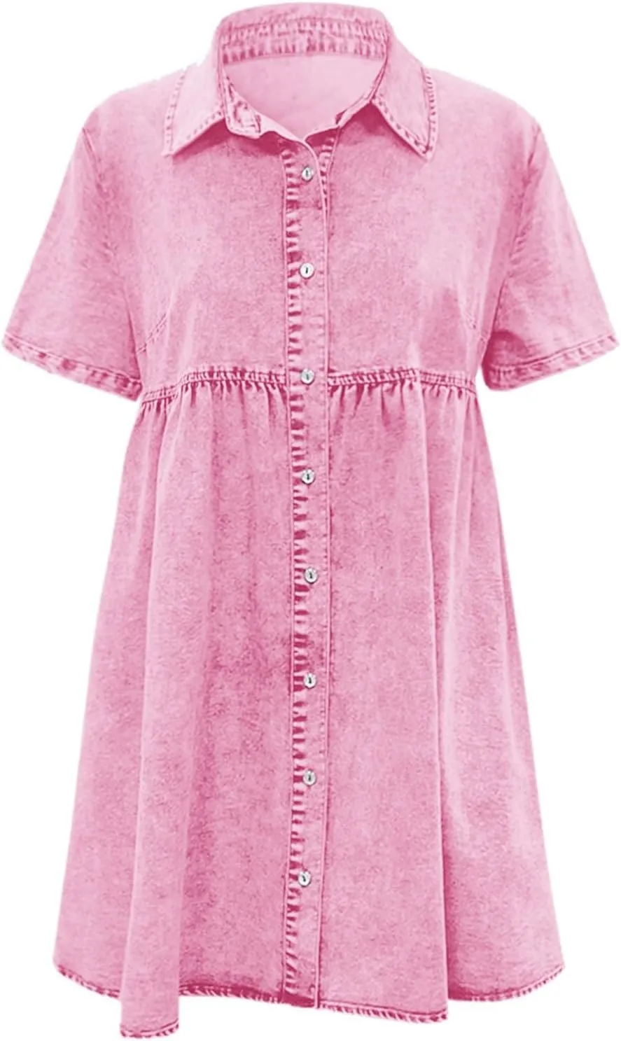 Western Denim Dress for Women Holiday Classic Button Down Short Sleeve Midi Graduation Dress Trendy Bump Friendly Clothes