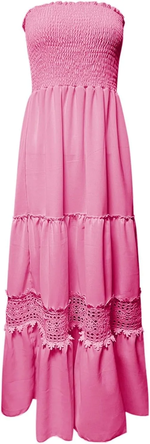 Western Dress for Women Elegant Casual Lace Ruffles Hem Strapless Semi Formal Dress Fashion Cacktail Party Sundresses