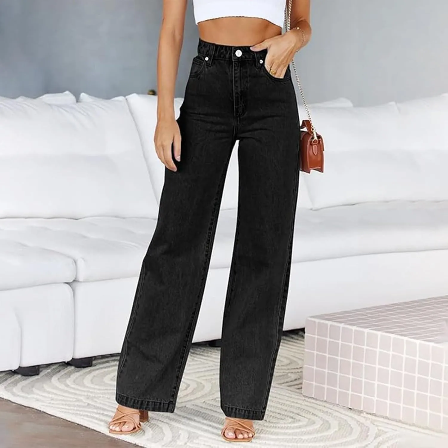 Wide Leg Jeans Woman High Waisted Flare Leg Denim Pants Casual Baggy Boyfriend Trousers