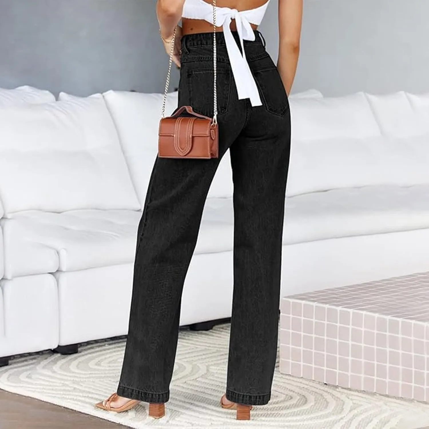 Wide Leg Jeans Woman High Waisted Flare Leg Denim Pants Casual Baggy Boyfriend Trousers