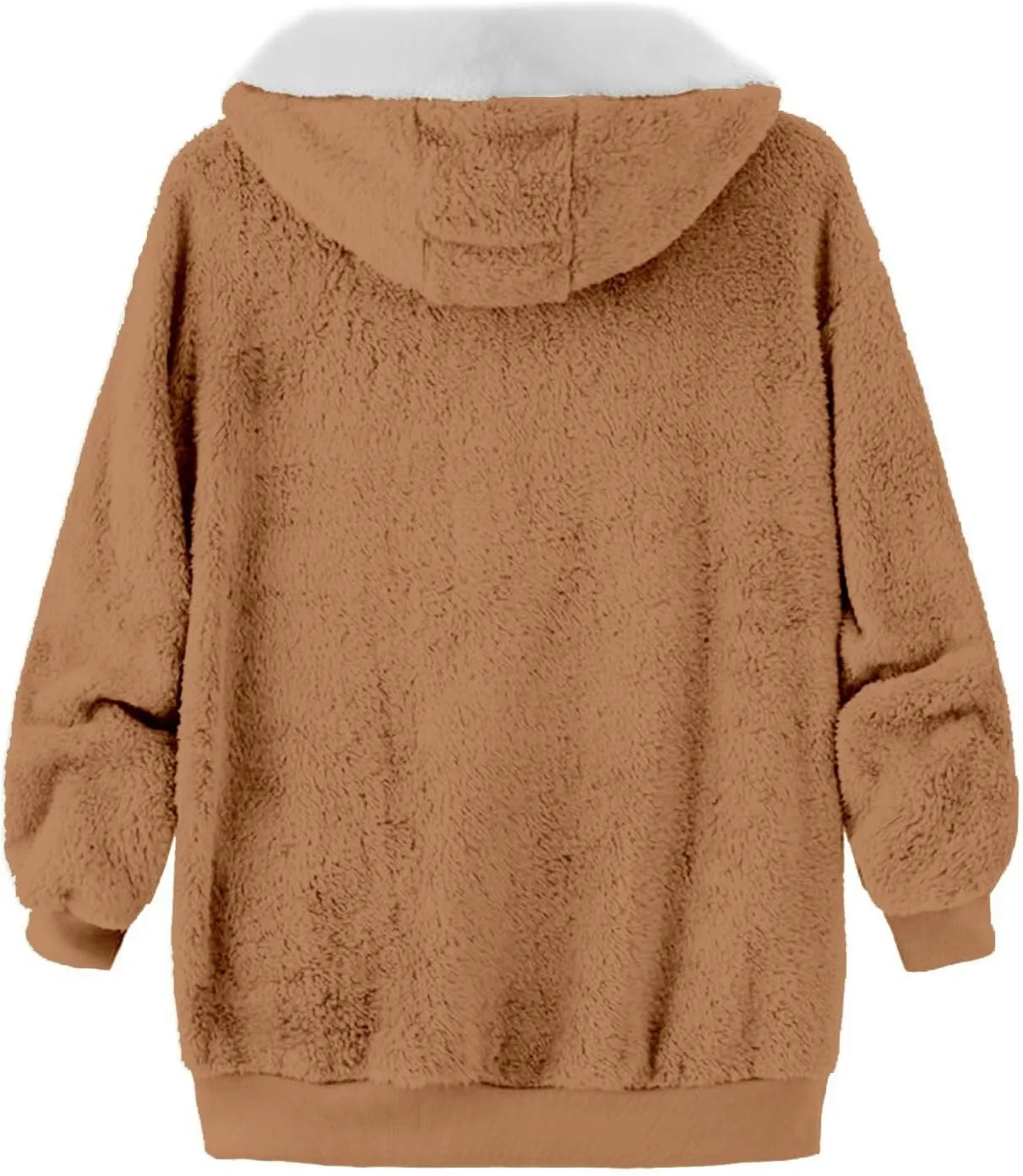 Winter Fleece Coat for Women Loose Fit Warm Fuzzy Long Sleeve Zip Up Jacket with Drawstring Hood Plush Fluffy Hoodies