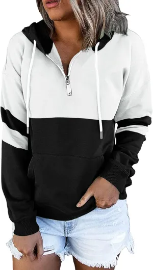 Winter Hoodies For Women 2022,Women's Pullover Casual Color Block Sweatshirts Long Sleeve Tops With Kangaroo Pockets