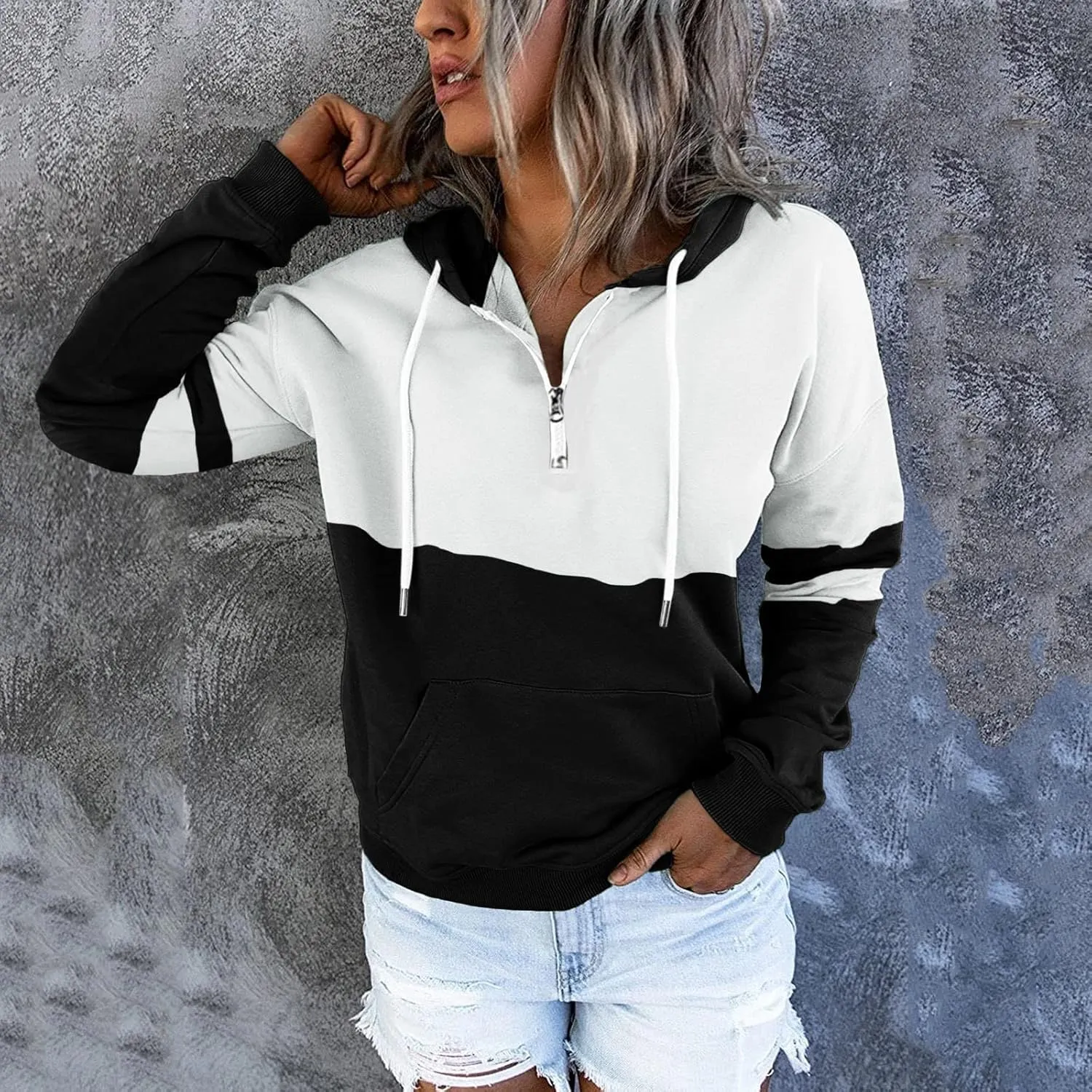 Winter Hoodies For Women 2022,Women's Pullover Casual Color Block Sweatshirts Long Sleeve Tops With Kangaroo Pockets