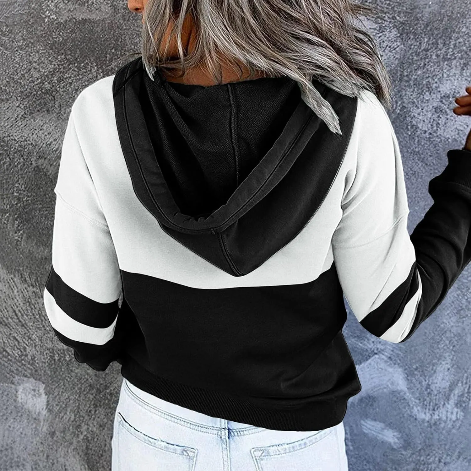 Winter Hoodies For Women 2022,Women's Pullover Casual Color Block Sweatshirts Long Sleeve Tops With Kangaroo Pockets