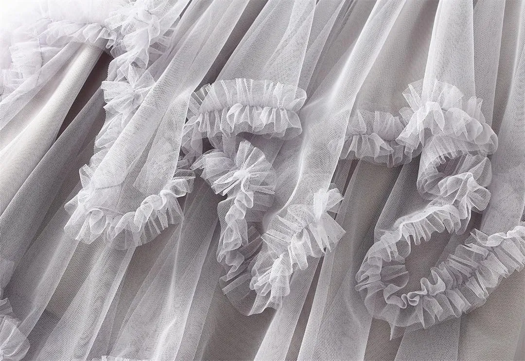Women Asymmetric Ruffle Skirts Tulle Midi Long Skirts Solid Tulle Skirt Elastic Waist Cute Skirt