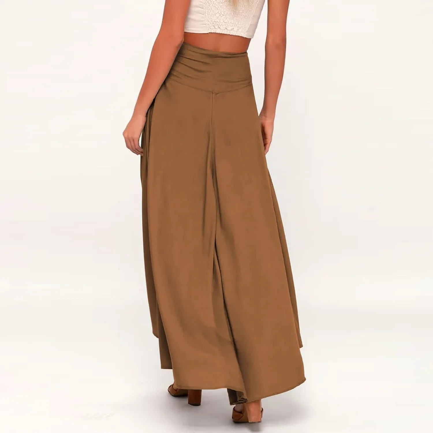 Women Boho High Waist Wrap Skirt Flowy Skirts Maxi Skirt with Slit Ruffle High Low Skirt with Shorts