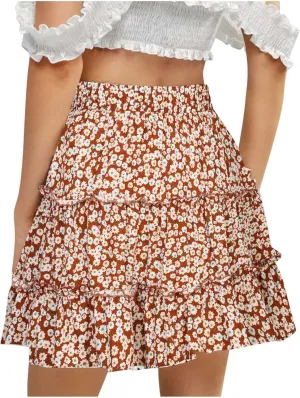 Women Boho Mini Skirt 2024 Summer Fashion Casual Flowy High Waist Beach Pleated Y2K Layered Novelty Short Skirts