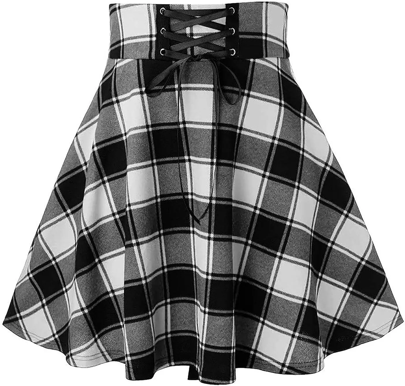 Women Gothic Punk Mini Skirt Casual Trendy Plaid Pleated Bandage High Waisted A-line Flowy Short Skirt for Tennis