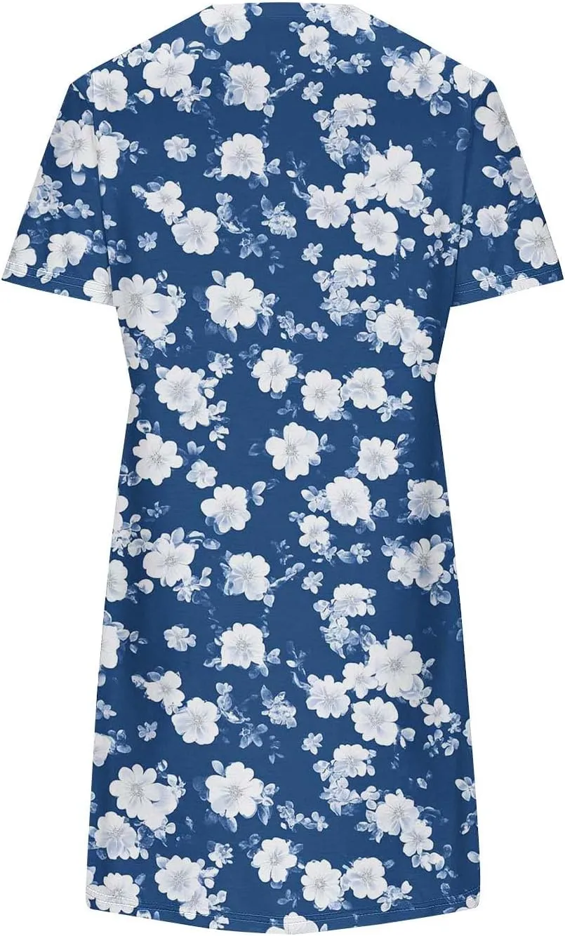 Women Graphic Printed Midi Dress Short Sleeve Crewneck Shirt Dresses Casual Loose Shift Dress 2025