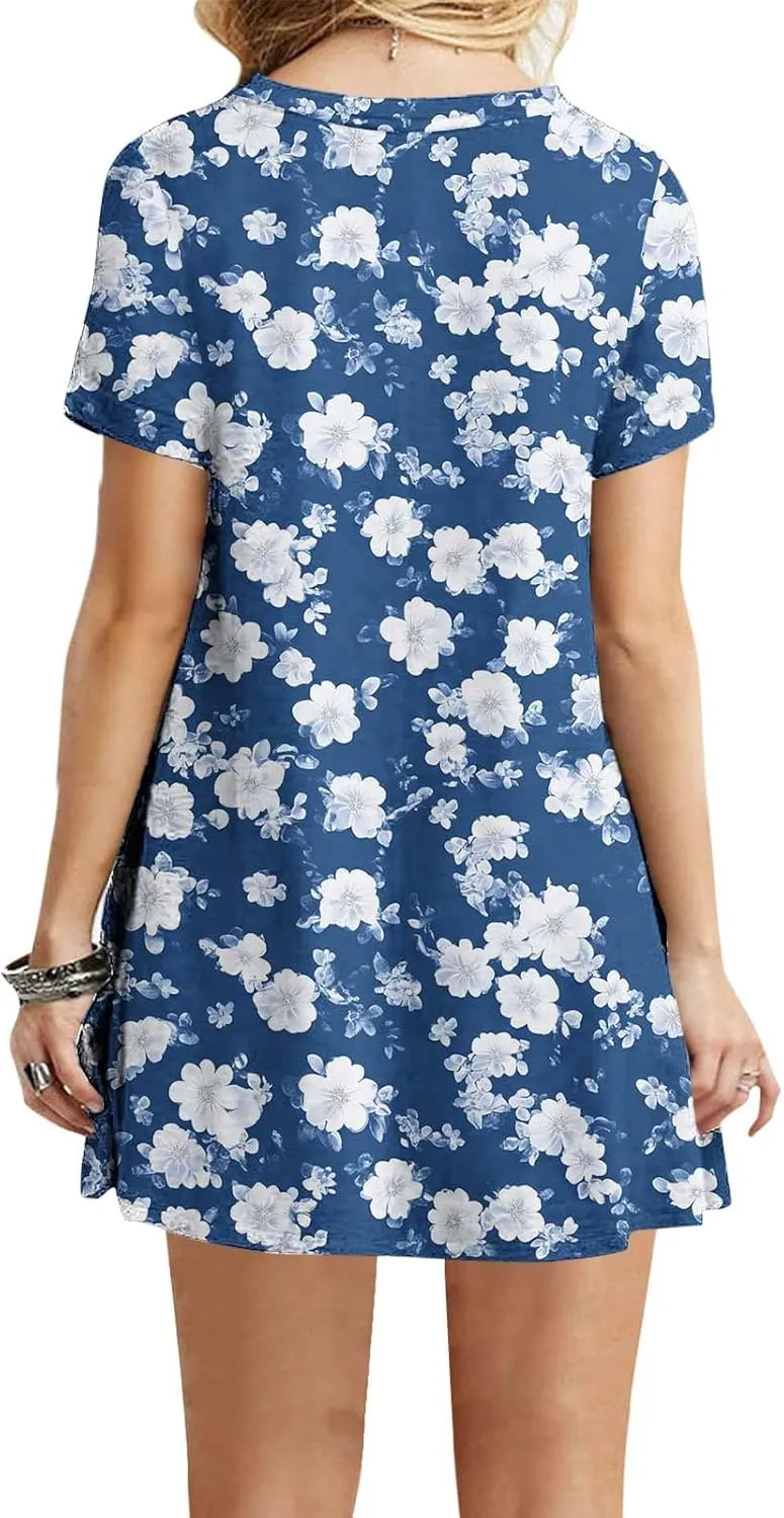 Women Graphic Printed Midi Dress Short Sleeve Crewneck Shirt Dresses Casual Loose Shift Dress 2025