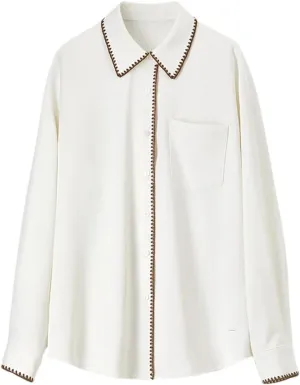 Women Office Lady Patchwork Shirt Turn Down Collar Folds Cuff Top Solid Color Casual Blouse