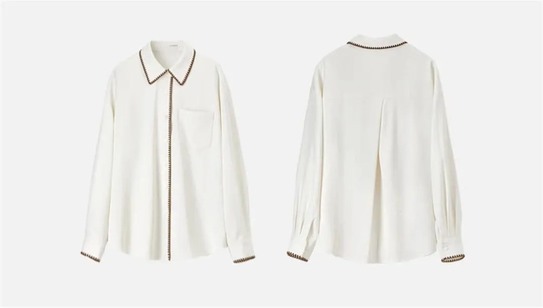 Women Office Lady Patchwork Shirt Turn Down Collar Folds Cuff Top Solid Color Casual Blouse