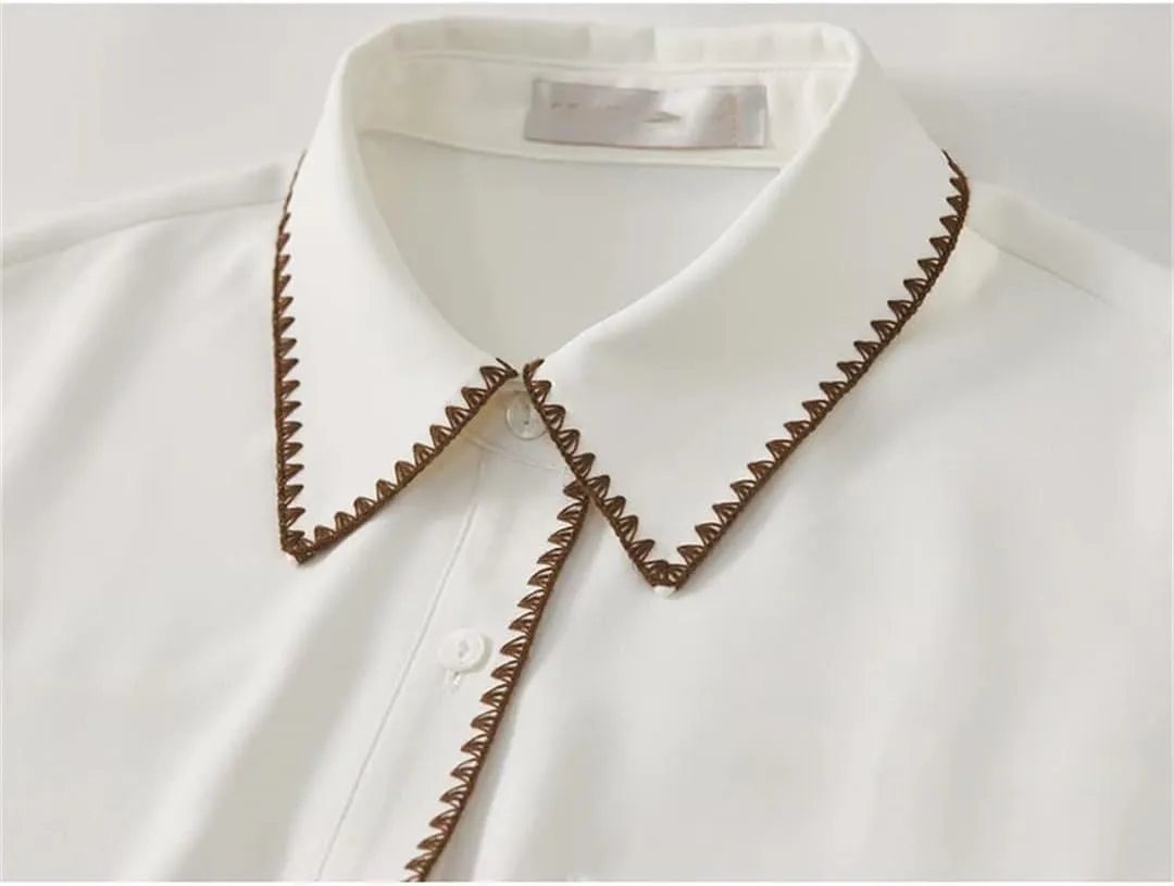 Women Office Lady Patchwork Shirt Turn Down Collar Folds Cuff Top Solid Color Casual Blouse