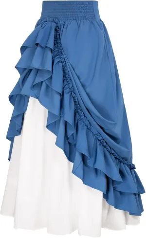 Women Steampunk Pleated Asymmetric Skirts High Waisted Plus Size Ruffle Hem Renaissance Skirt Layered Tiered Dress